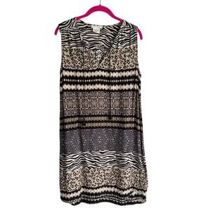 BEACHLUNCHLOUNGE "Kayla" Black and Tan Animal Print V-Neck Ladies Dress, L